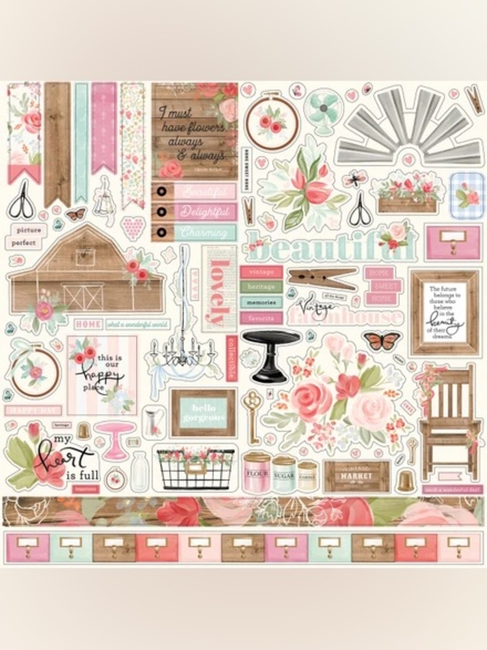 Carta Bella Farmhouse Market 12x12 Floral Sticker Sheet👩‍🌾🌾